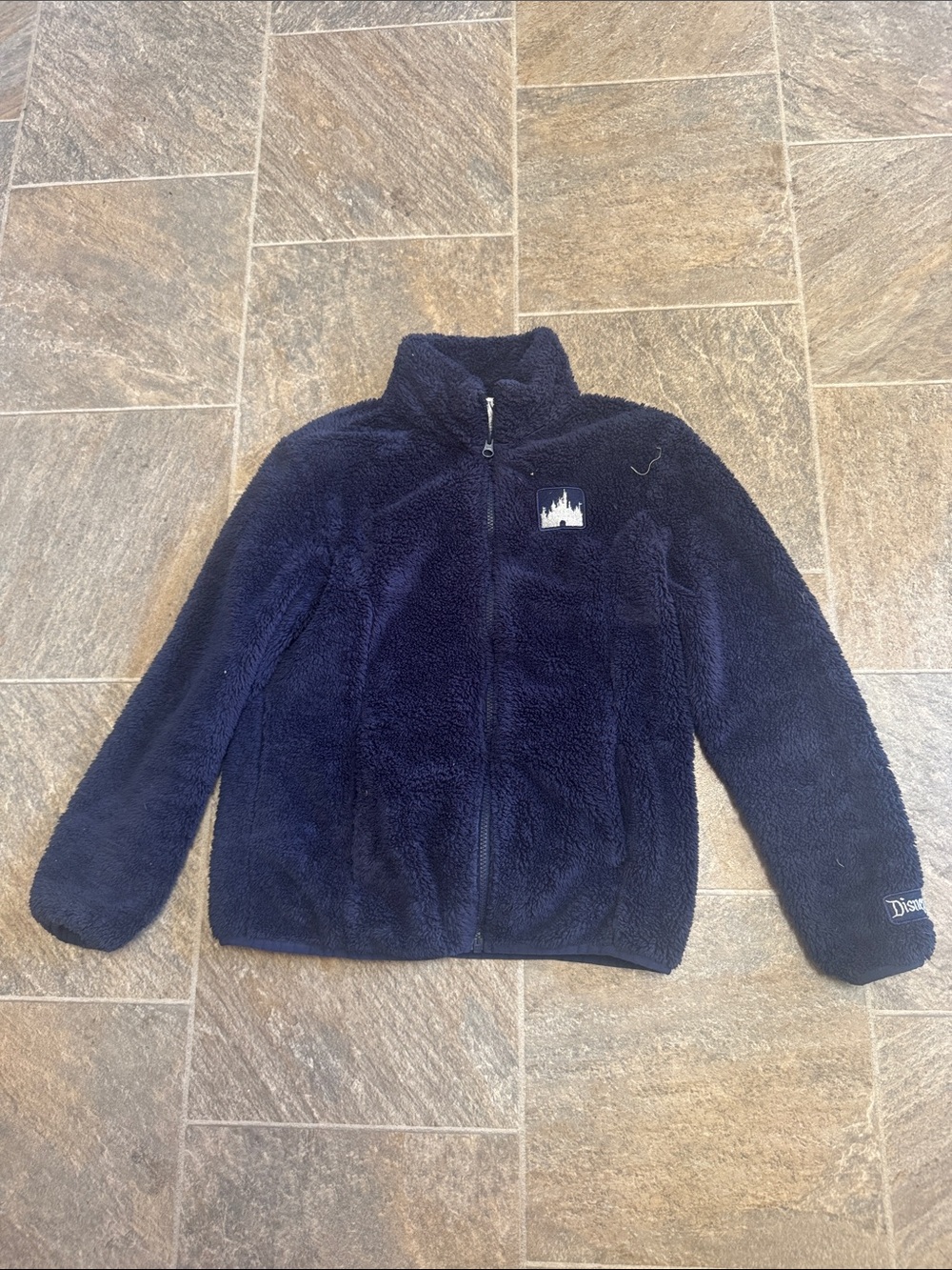 Disney Women’s  Navy Plush Full-Zip Fleece Jacket with Castle Logo